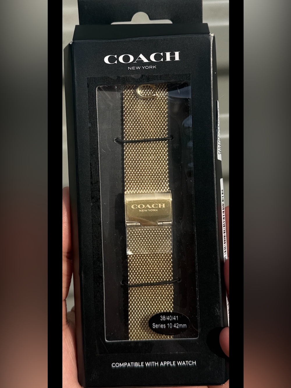 NIB Coach New York Mesh Apple Watch strap 20mm Goldtone stainless steel